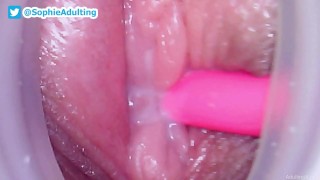 Buco della figa bagnata Close Up con Pink vibrante Toy Webcam Clip